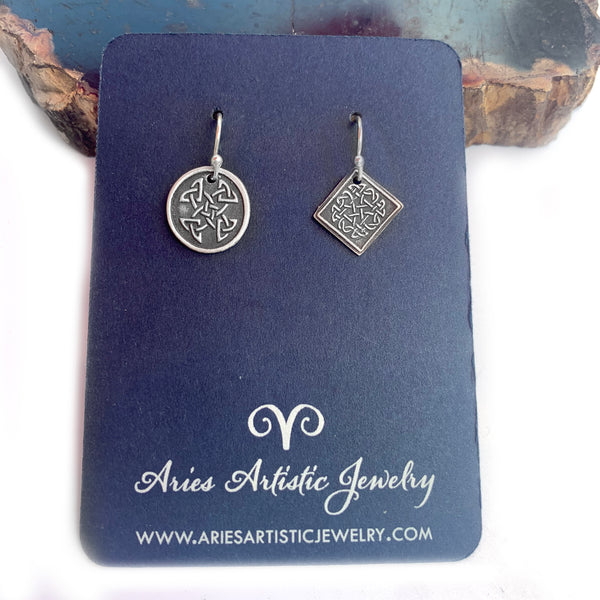 Mismatched Earrings with Celtic Knot Design
