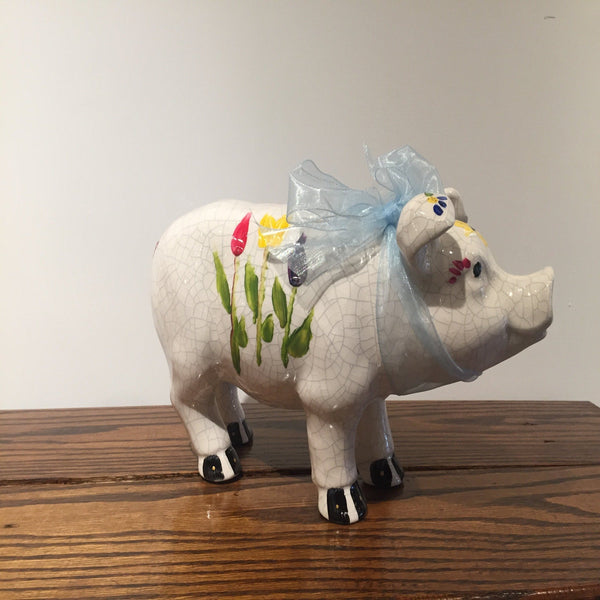 Hand-painted Ceramic Pig - Red Bank Artisan Collective jewelry art vintage recycled Ceramics, Susan’s Art