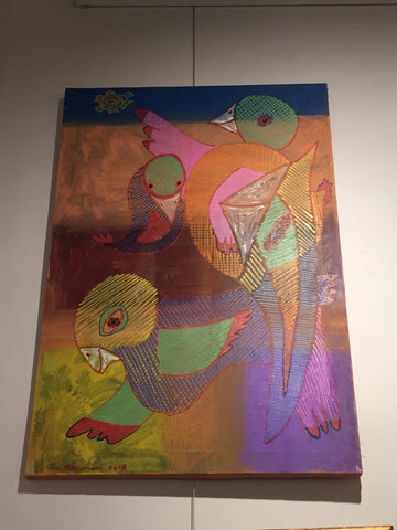Large Bird Painting - Red Bank Artisan Collective jewelry art vintage recycled Artwork, Tim Aanensen