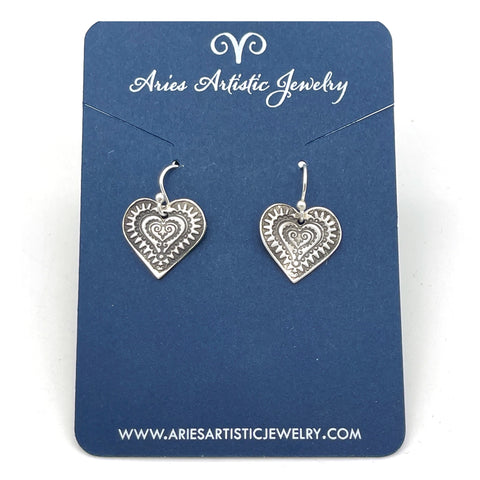 Sterling Silver Textured Heart Earrings