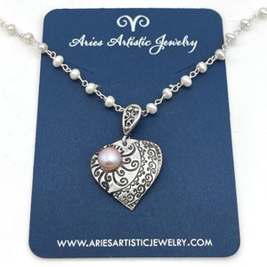 Sterling Silver Heart with Freshwater Pearl and Pearl Chain