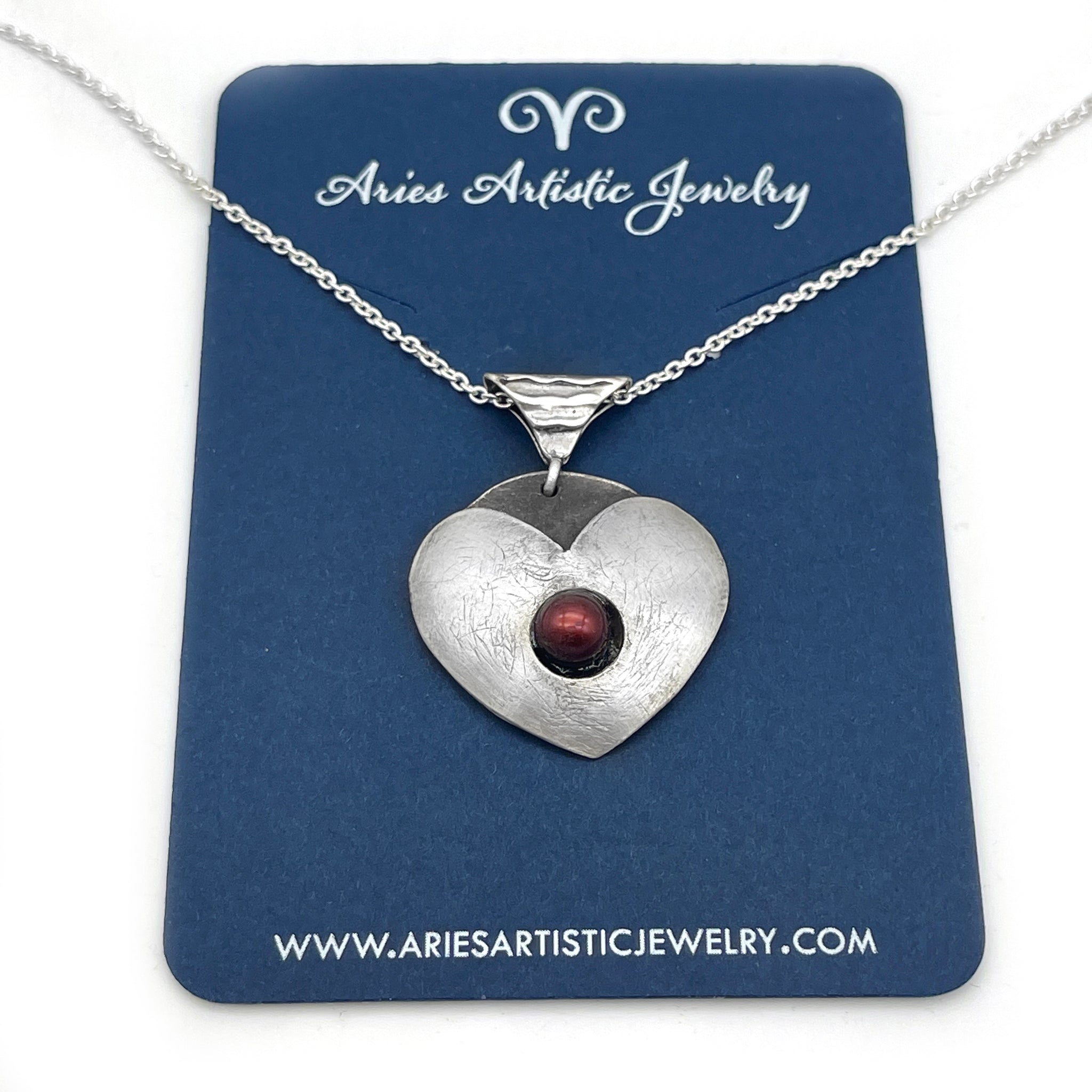 Sterling Silver Heart wit Brilliant Red Pearl