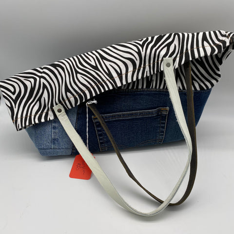 Zebra print and denim tote bag created by Denim Surgeon of Red Bank, NJ