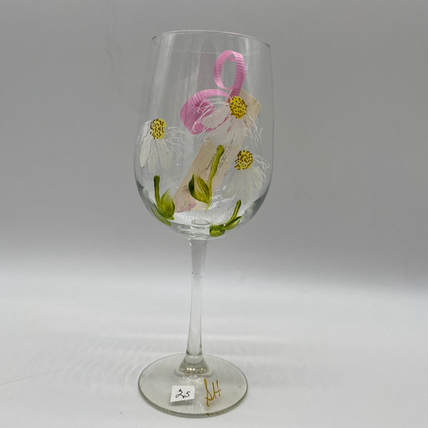 Daisy hand painted wine glasses by Susan's Art of NJ