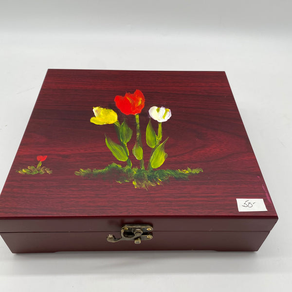 hand painted with tulips keepsake box by Susan's Art of NJ