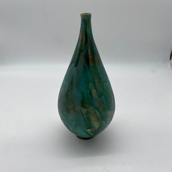 Raku fired handmade vase created by Jane Kleiman Red Bank, NJ
