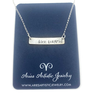 live inspired Word bar necklace sterling silver jewelry by NJ artist