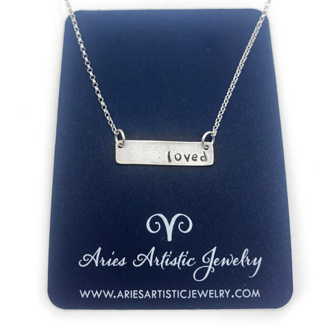 Loved Word bar necklace sterling silver jewelry by NJ artist