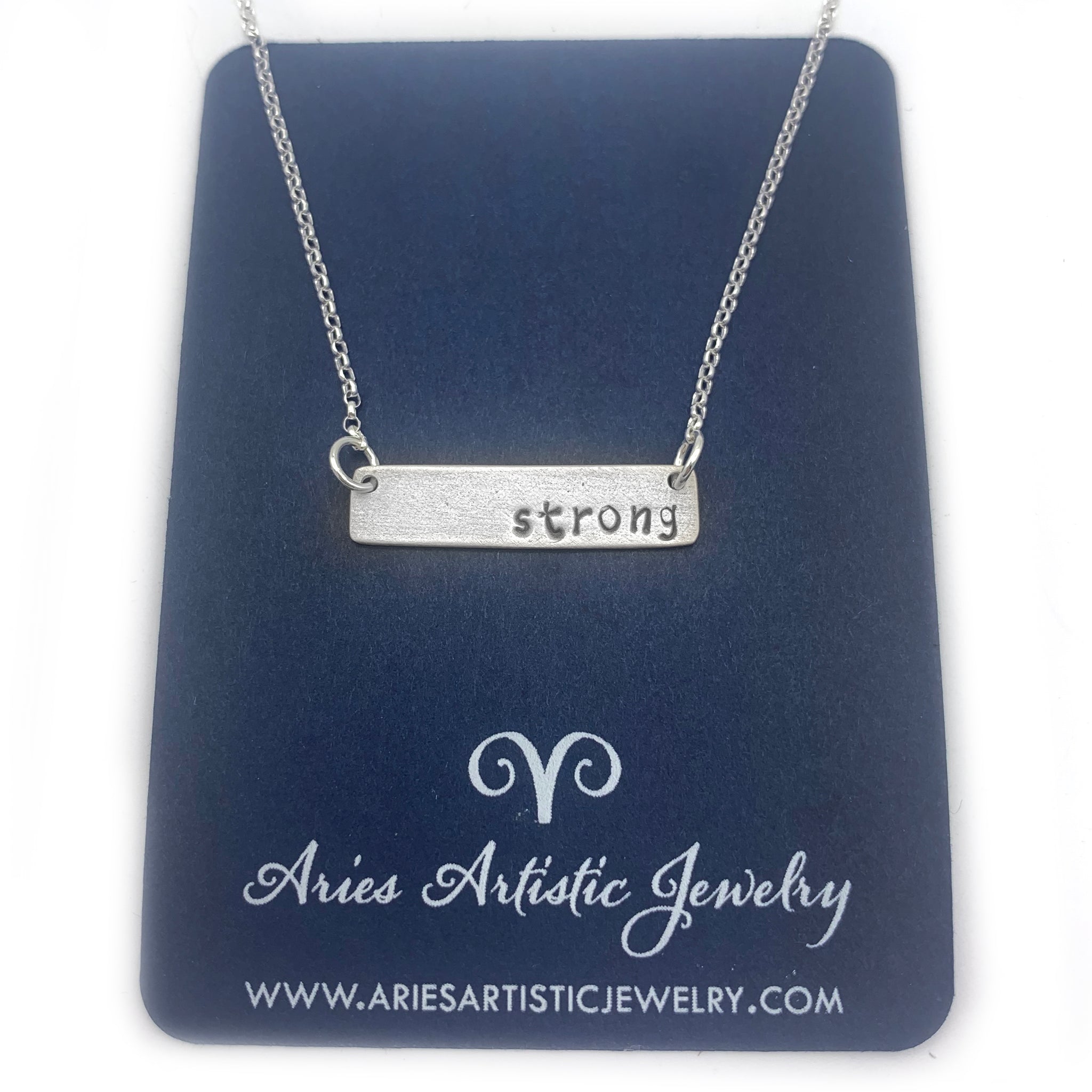 Strong Word bar necklace sterling silver jewelry by NJ artist