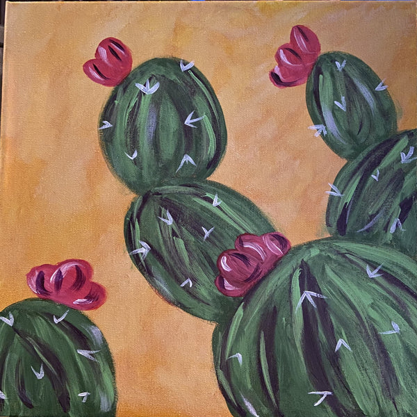 Cactus themed Art Pop Paint Parties for kids or adults taught by Laura from Andromeda's Attic