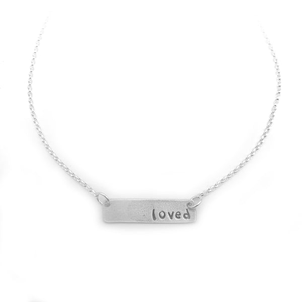 Loved Word bar necklace sterling silver jewelry by NJ artist