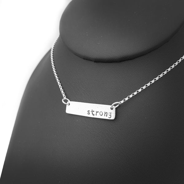 Strong Word bar necklace sterling silver jewelry by NJ artist