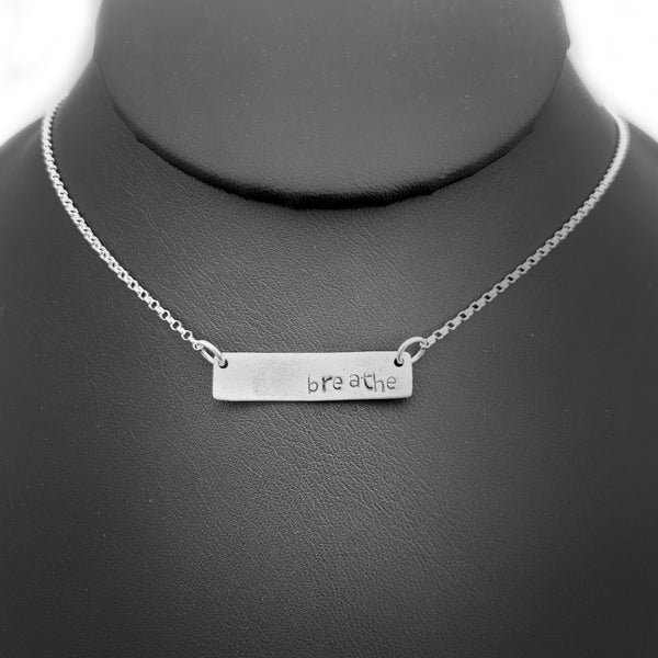 breathe Word bar necklace sterling silver jewelry by NJ artist