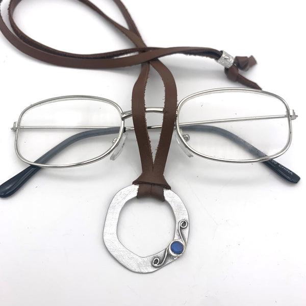 Sterling Silver Eyeglass Holder with CZ Blue Topaz Swirl Design