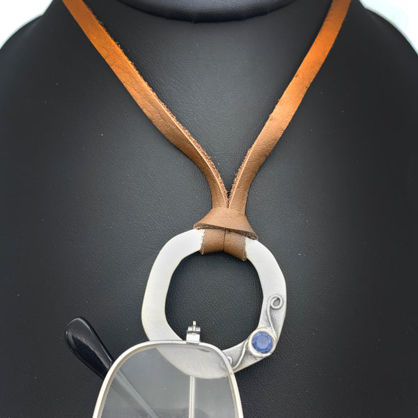 Sterling Silver Eyeglass Holder with CZ Blue Topaz Swirl Design