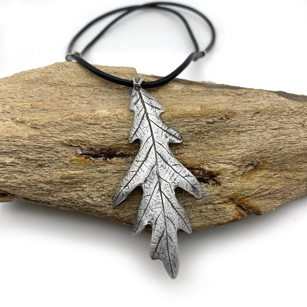 Large Fine Silver Oak Leaf Necklace