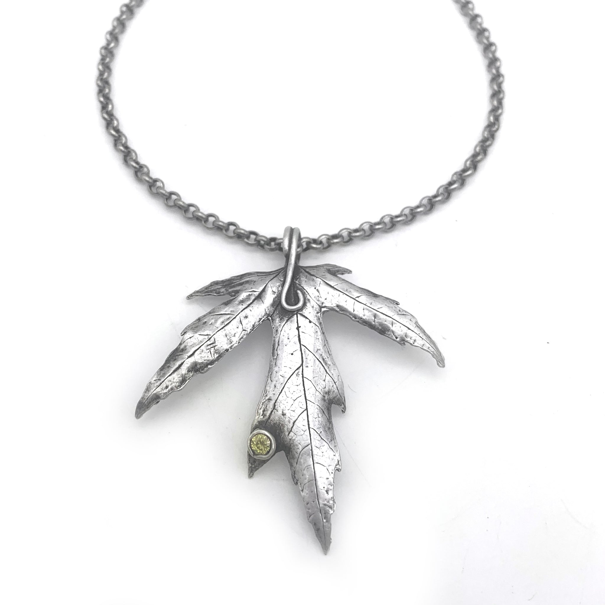 Fine Silver Pointed Colorado Leaf Necklace