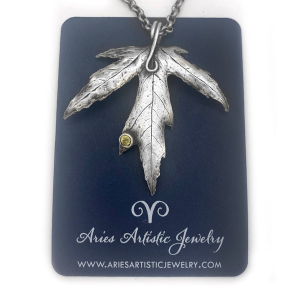 Fine Silver Pointed Colorado Leaf Necklace