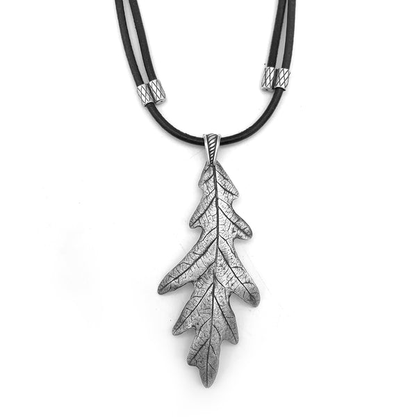 Large Fine Silver Oak Leaf Necklace