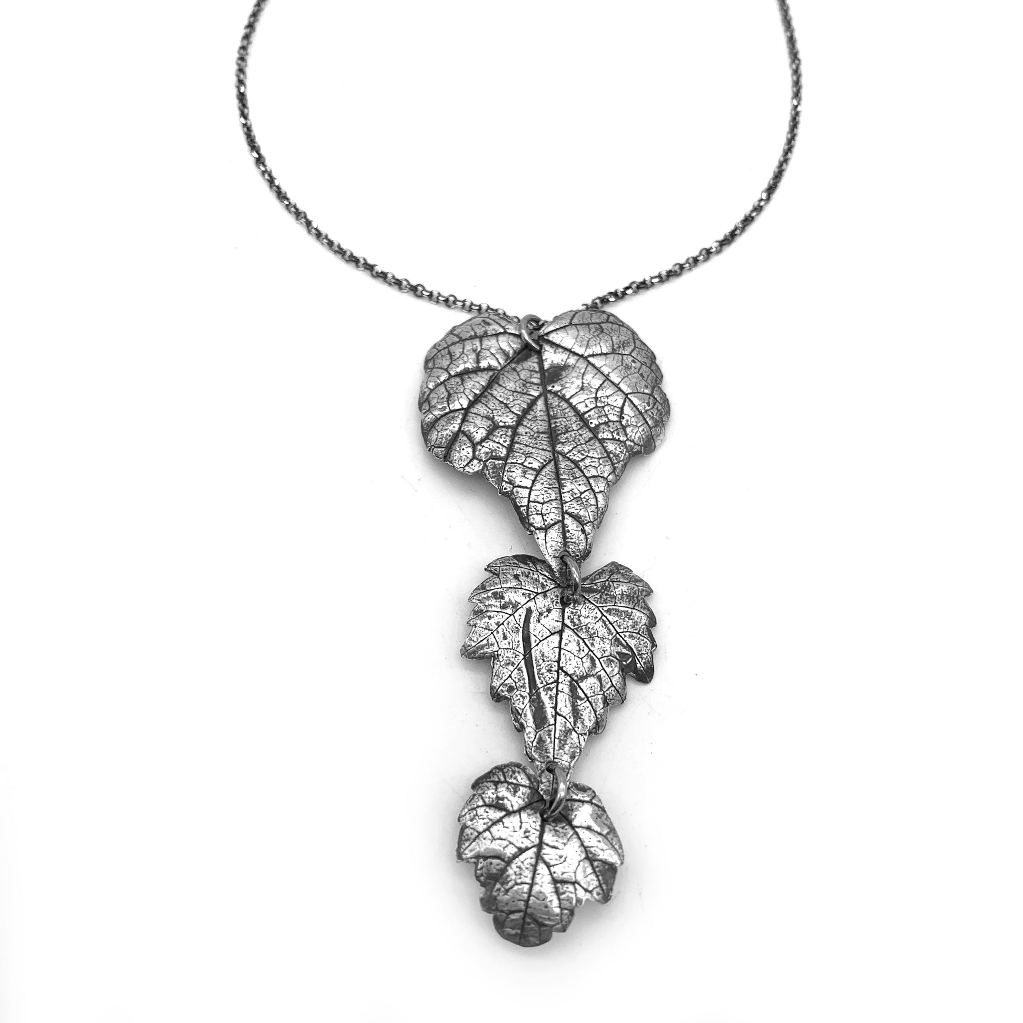 Fine Silver Triple Leaf Necklace
