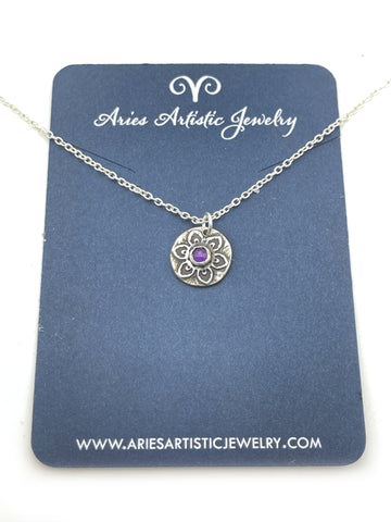 Round Mandala Flower Necklace with Gemstone Cabochon