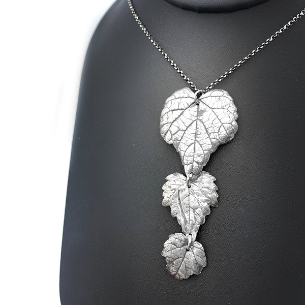Fine Silver Triple Leaf Necklace