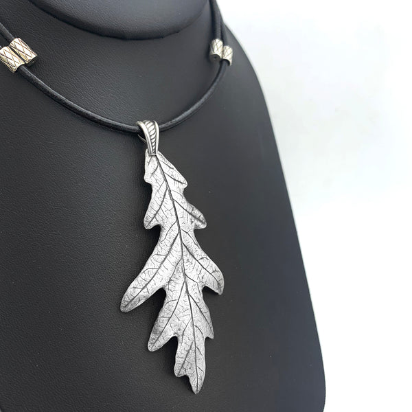 Large Fine Silver Oak Leaf Necklace