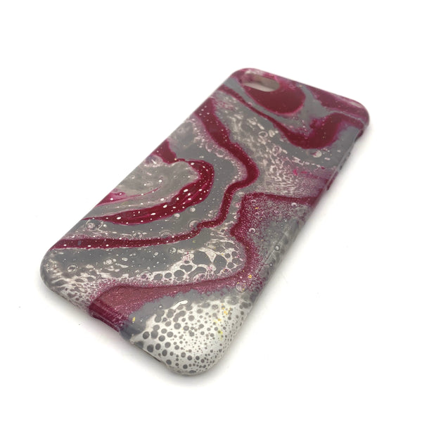 Hydro Dipped Phone Cases in Deep Red Silver and White- iPhone 7, iPhone 8, iPhone SE (2020)