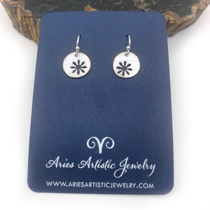 Sterling Silver Round Snowflake Earrings with Abstract Design