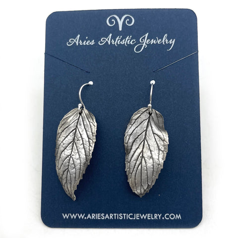 Pure Silver Medium Mint Leaf Earrings