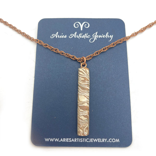 Small Mokume Gane Copper & Pure Silver Vertical Stick Necklace