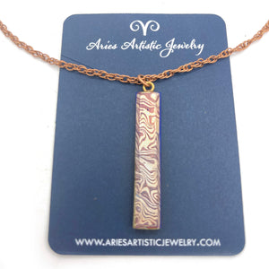 Large Mokume Gane Copper & Pure Silver Vertical Stick Necklace