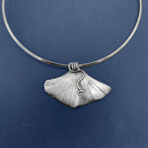 Pure Silver Ginkgo Leaf Necklace on Sterling Silver Collar