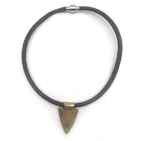 Bronze Turtle Shield Braided Leather Necklace