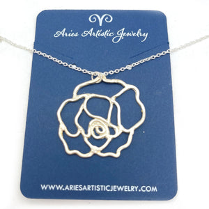 Fine Silver Rose Necklace Nature Jewelry