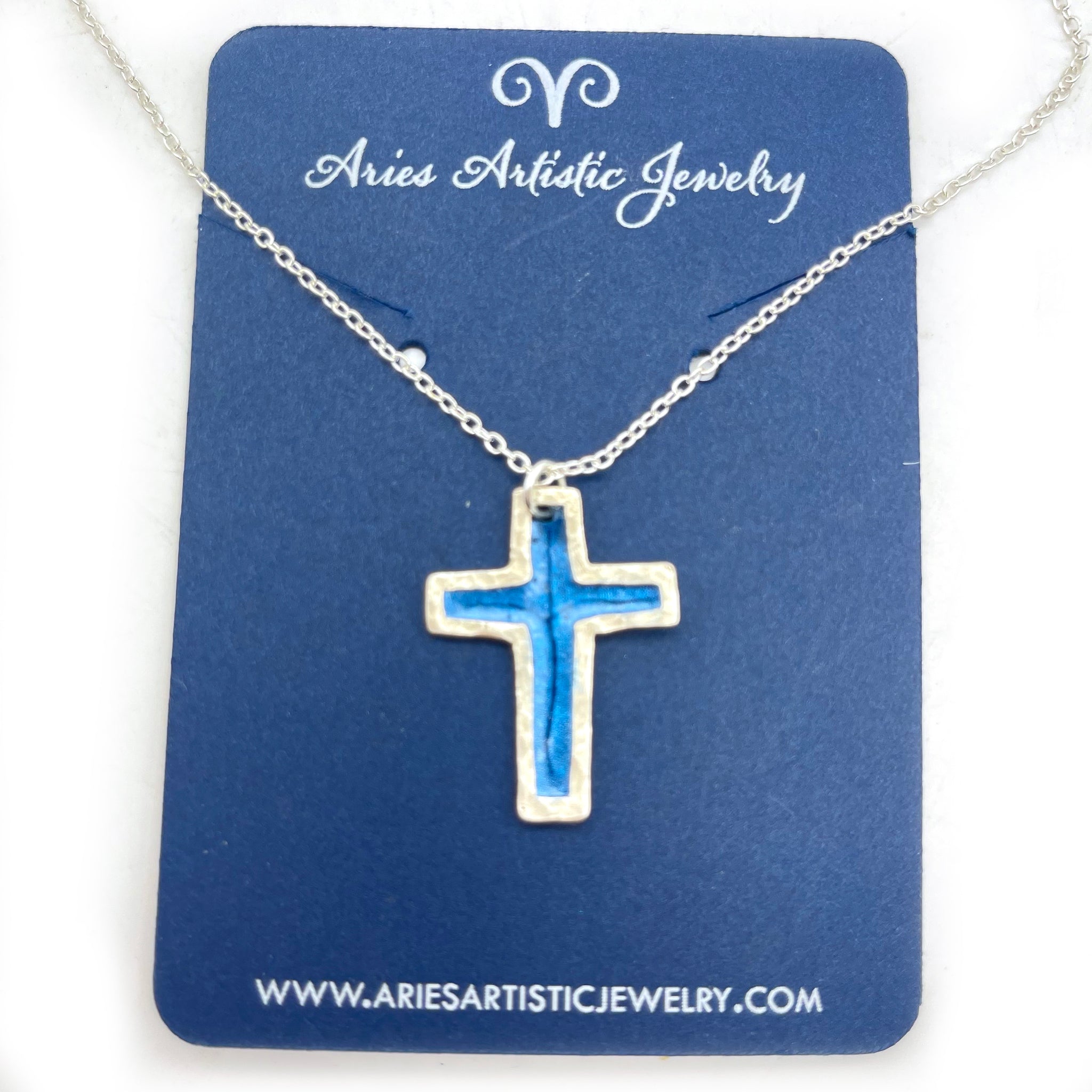 Sterling Silver Cross Necklace with Blue Accent