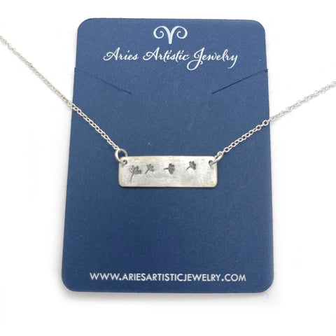 Sterling Silver Make a Wish Horizontal Bar Necklace Dandelion Jewelry