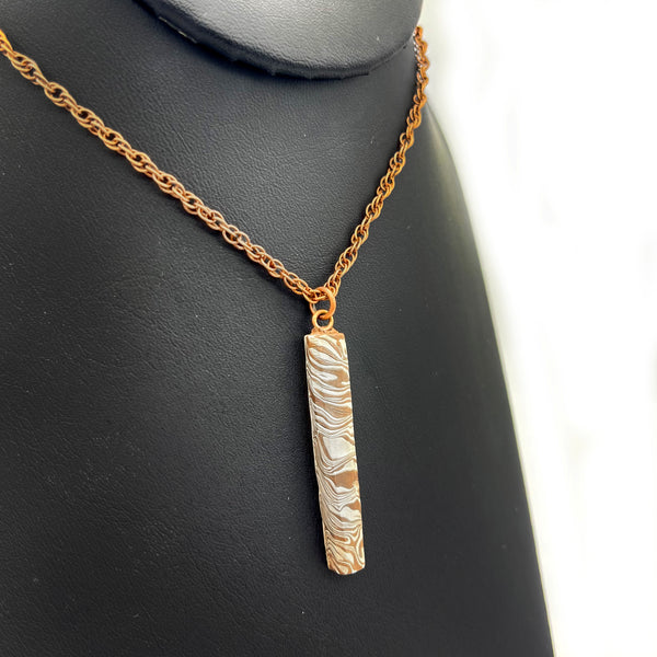 Small Mokume Gane Copper & Pure Silver Vertical Stick Necklace