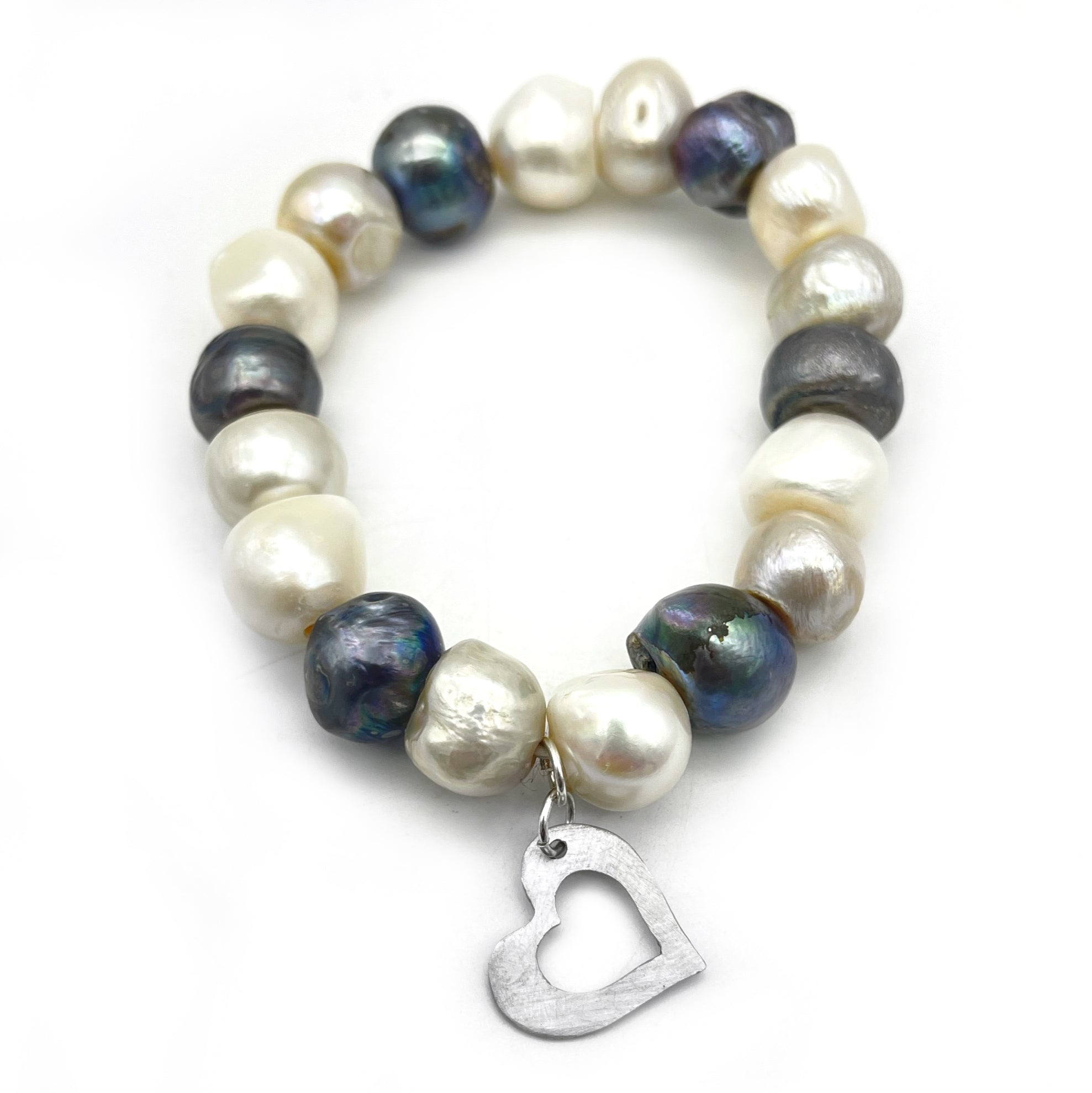 Large Pearl Bracelet with Heart Charm