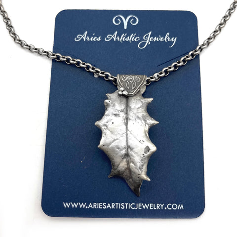 Fine Silver Holly Leaf Necklace, Winter Jewelry Nature Lover