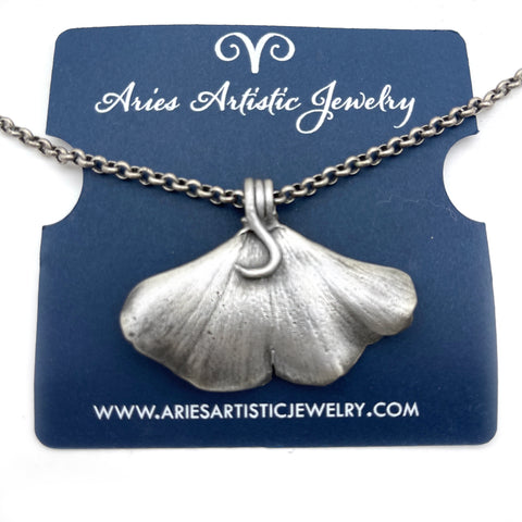 Pure Silver Ginkgo Leaf Necklace with Swirl Bail, Nature Jewelry