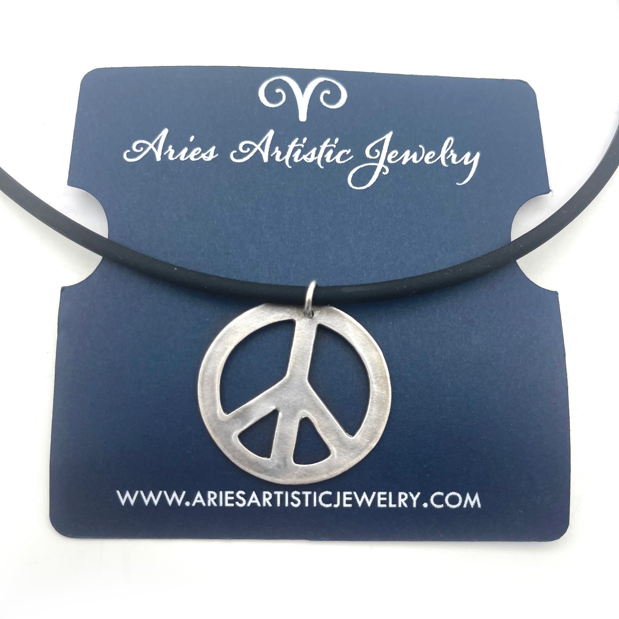 Peace Sign Necklace on Rubber Cord Spiritual Jewelry