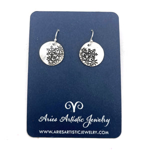 Sterling Silver Small Round Snowflake Earrings with Abstract Design
