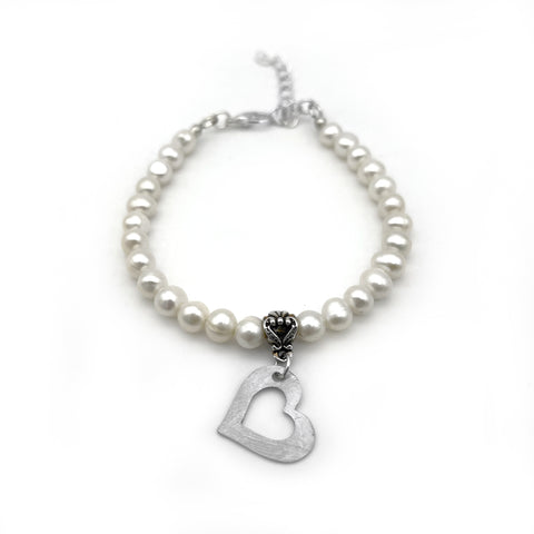 Small Pearl Bracelet with Heart Charm