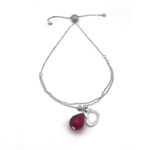 Sterling Silver Adjustable Bracelet with Open Heart and Red Crystal Charm