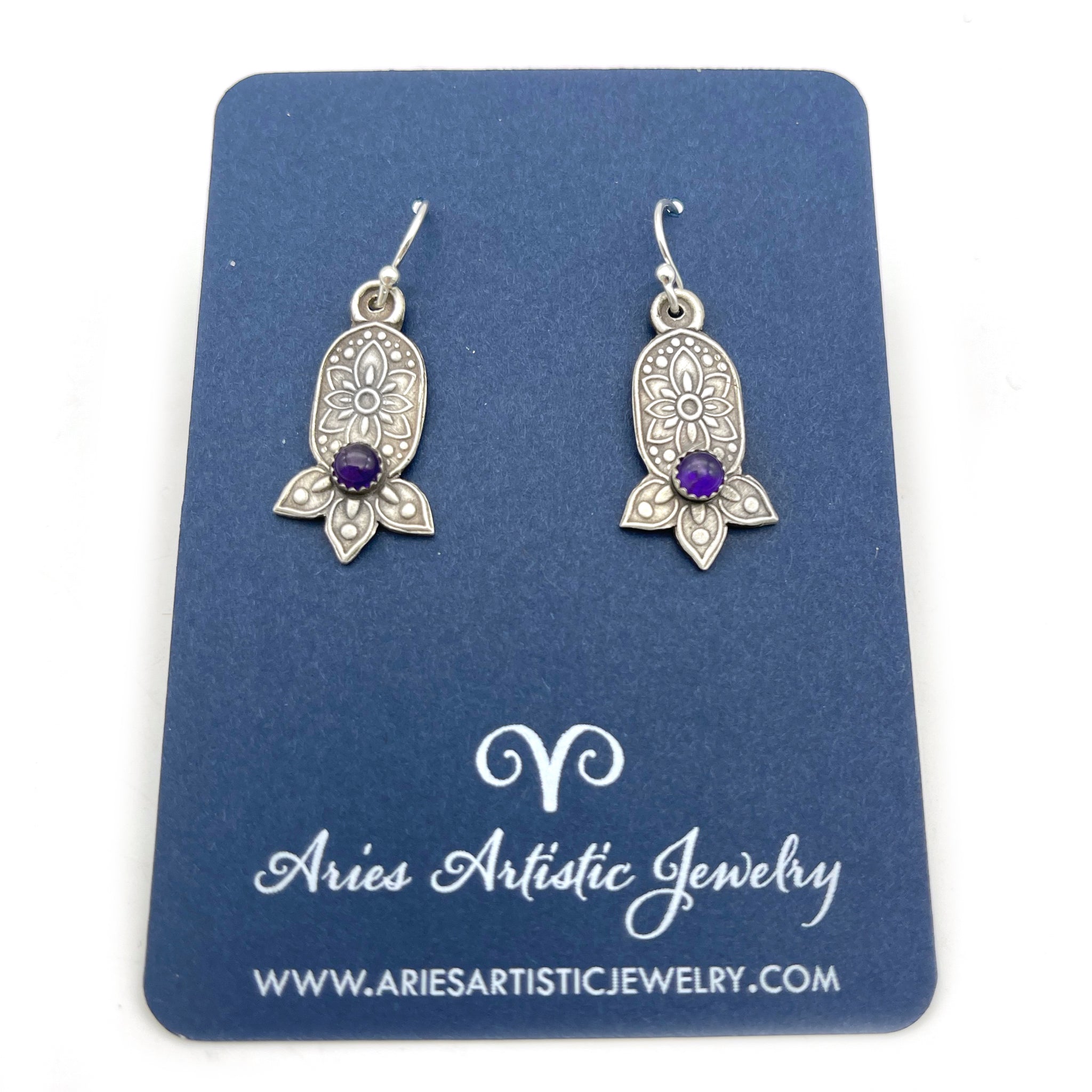 Petal Flower Earrings with Amethyst Gemstones