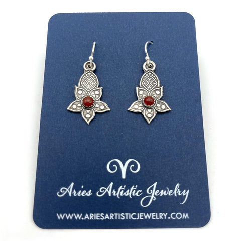 Petal Flower Earrings with Red Onyx Gemstones