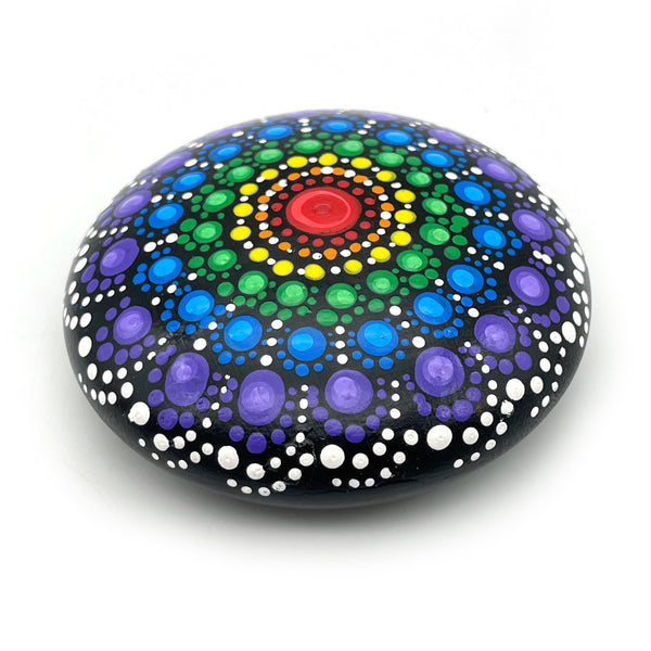 Mandala Stone Painted Spiritual Rock Rainbows and Swirls