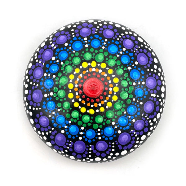 Mandala Stone Painted Spiritual Rock Rainbows and Swirls
