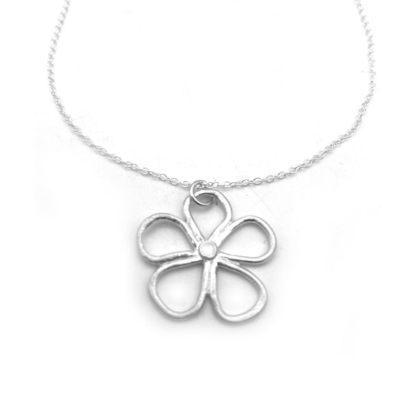 Whimsical Hand Drawn Pure Silver Round Flower Necklace - Nature-Inspired